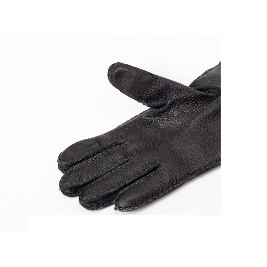 Men’s Bespoke Winter Gloves Deerskin Rabbit Fur Lined Dark Brown/Cork