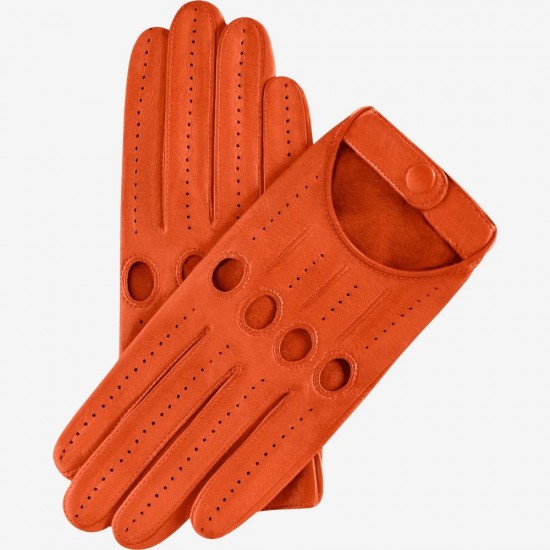 Alessa (orange) - lambskin leather driving gloves