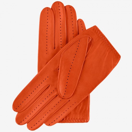 Alessa (orange) - lambskin leather driving gloves