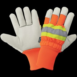 High-Visibility Standard-Grade Cowhide Leather Insulated Gloves with Knit Wrist 