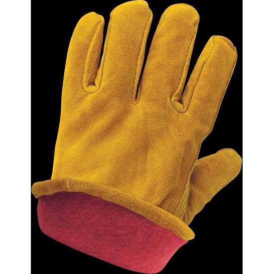 Russet Color Standard-Grade Cowhide Split Leather Fleece-Lined Drivers Gloves -