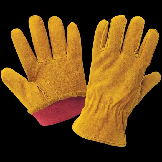 Russet Color Standard-Grade Cowhide Split Leather Fleece-Lined Drivers Gloves -