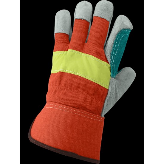 Economy High-Visibility Split Cowhide Leather Double Palm Gloves