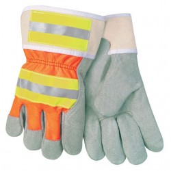 MCR Safety 12440R High-Vis Economy Leather Palm Gloves - Single Pair