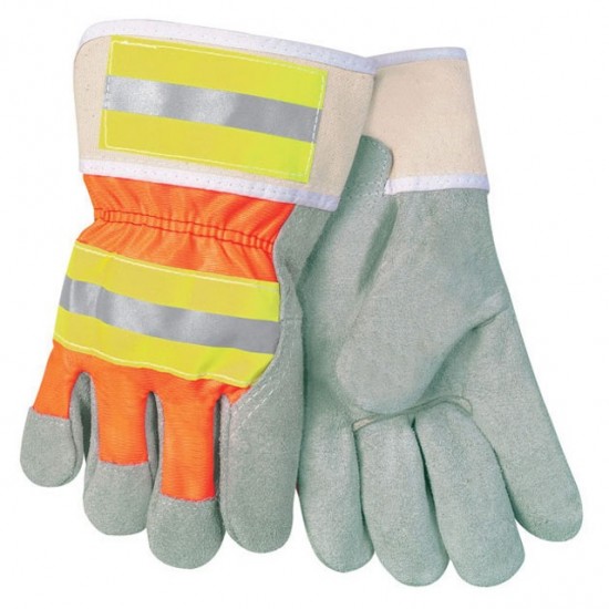 MCR Safety 12440R High-Vis Economy Leather Palm Gloves - Single Pair