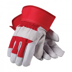 Top Grain Goatskin Leather Palm Glove with Fabric Back - Rubberized Safety Cuff