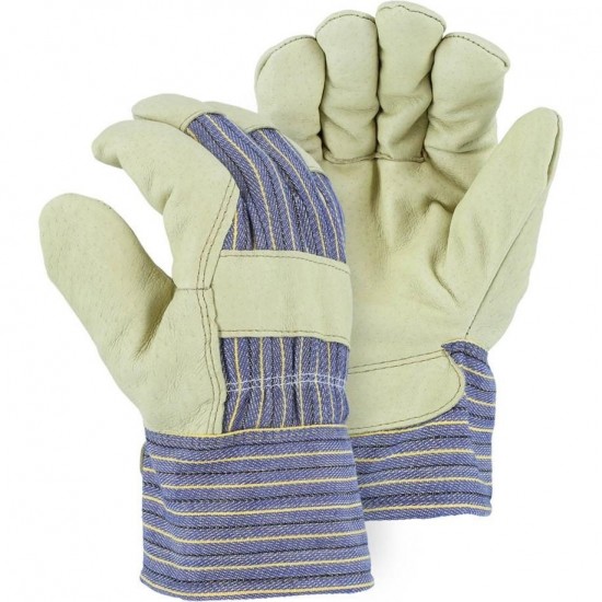 Leather Palm Glove - Grain Pigskin, Winter Lined, Straight Thumb, Safety Cuff, Majestic 