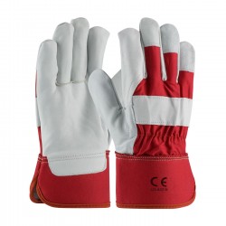 Grey/Red Deluxe Single Palm Split Leather Work Gloves 