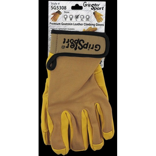 Gripster® Sport Ergonomic Premium-Grade Grain Goatskin Leather Palm Belaying/Rappelling Climbing Gloves