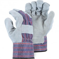 Leather Palm Glove - Premium Split Cowhide Double Palm, High Visibility, Gunn Cut, Wing Thumb, Rubberized Safety Cuff, Majestic