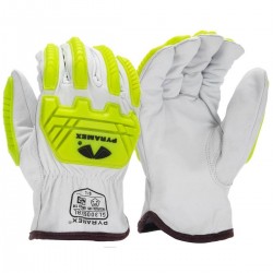 Pyramex Premium Grain Goatskin Hi-Vis Leather Driver A7 Cut Level 1 Impact Gloves