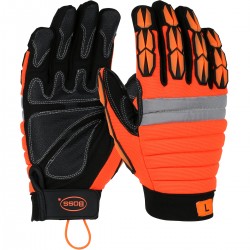 Miners' Mechanic Synthetic Leather Palm with Foam Padded Back and TPR Finger Impact Protection - PVC Patch Grip