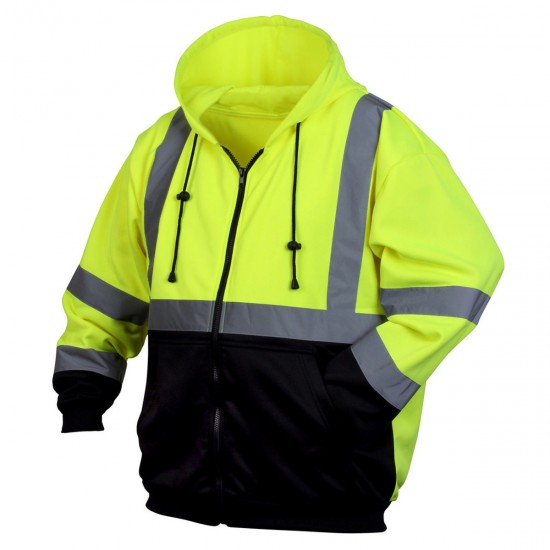Custom Pyramex Custom Pyramex Type R Class Class 3 High-Vis Lime Zip Black Bottom Hooded Sweatshirt - High Vis Lime Green