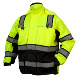 Custom Pyramex Type R Class 3 High-Vis Waterproof 2-in-1 Quilt Lined Parka - High Vis Lime Green