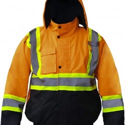 Premium High Visibility Hi Vis Waterproof Fleece lined Jacket / Parka with detachable hood