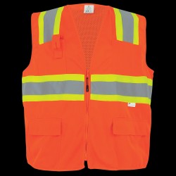 HV High-Visibility Orange Mesh/Solid Surveyors Safety Vest - GLO