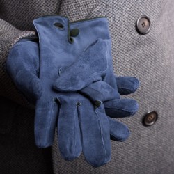 Navy Blue Gray Suede Unlined Leather Mens Gloves with Button by Fort Belvedere