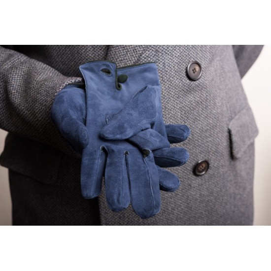 Navy Blue Gray Suede Unlined Leather Mens Gloves with Button by Fort Belvedere