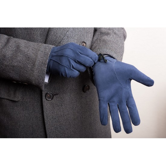 Navy Blue Gray Suede Unlined Leather Mens Gloves with Button by Fort Belvedere
