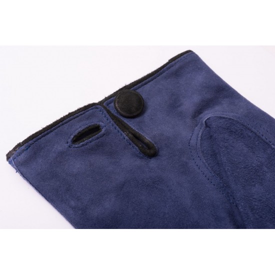 Navy Blue Gray Suede Unlined Leather Mens Gloves with Button by Fort Belvedere