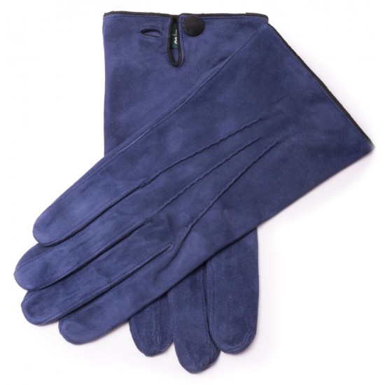 Navy Blue Gray Suede Unlined Leather Mens Gloves with Button by Fort Belvedere