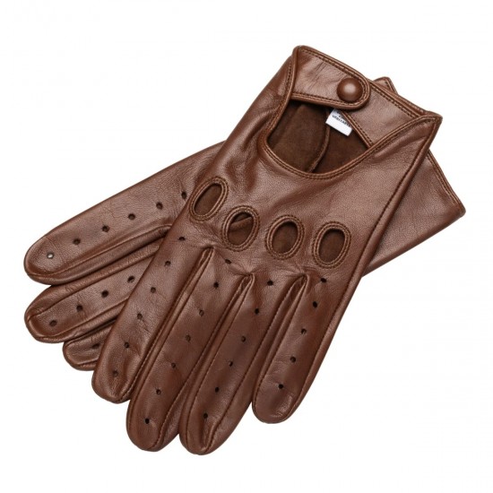 Arezzo - Men's Leather Driving Gloves In Saddle Brown Nappa Leather