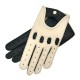 Rome Spring - Men's Deerskin Fingerless Driving Gloves Creme & Blue