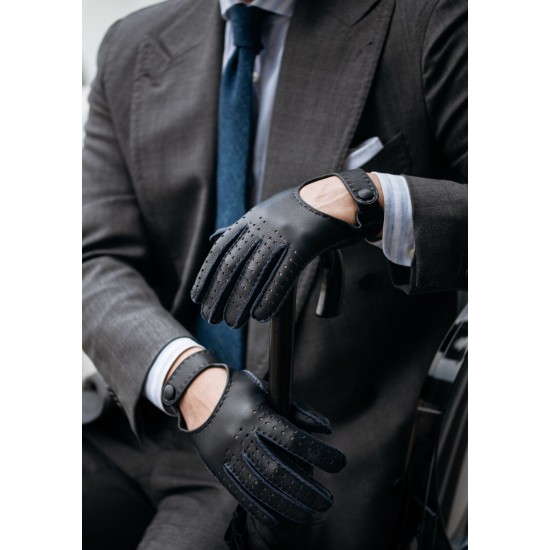 Monza - Men's Hand Sewn Deerskin Driving Gloves In Black
