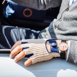 HERITAGE - Leather Driving Gloves - Ivory/Blue1