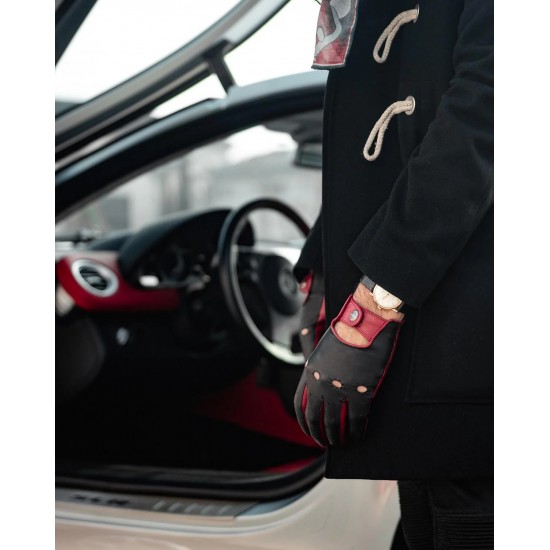 HERITAGE - Leather Driving Gloves - Black/Red