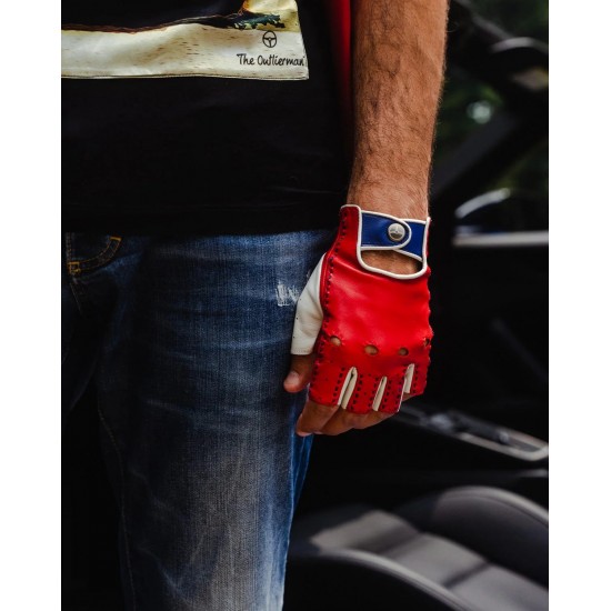 TERTRE ROUGE 24 Heures du Mans - Fingerless Driving Gloves - Racing Red/Bianco Italia/Tour de France Blue