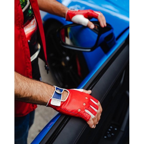 TERTRE ROUGE 24 Heures du Mans - Fingerless Driving Gloves - Racing Red/Bianco Italia/Tour de France Blue