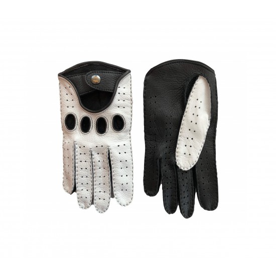 Men’s Driving Gloves Deerskin Leather Hand Made Black White