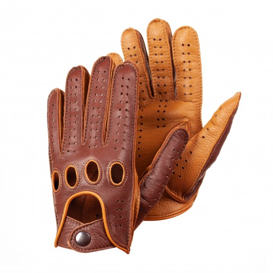 Men’s Driving Gloves Deerskin Leather Hand Made Cognac Tan Color With Touchscreen