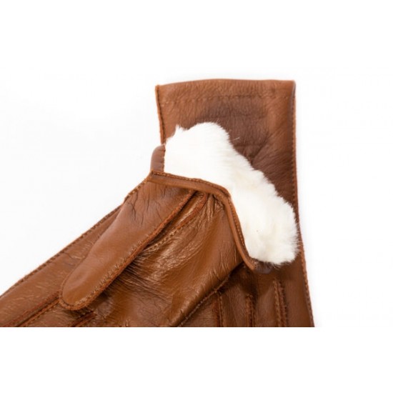 Men’s Rabbit Fur Lined Winter Gloves Deerskin Touchscreen Black Brown Camel Cognac Tan