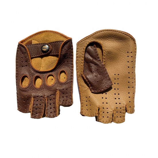 Men’s Fingerless Deerskin Driving Gloves Black Orange