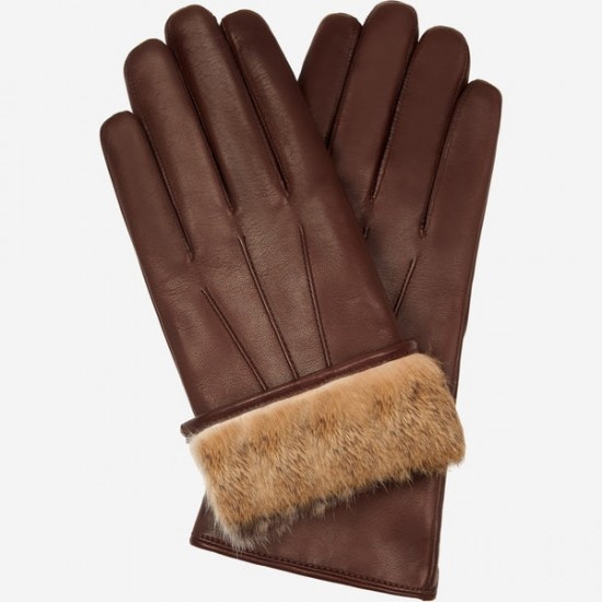 Francesca (brown) - lambskin leather gloves with brown fur lining