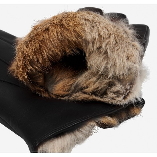 Francesca (black) - lambskin leather gloves with brown fur lining