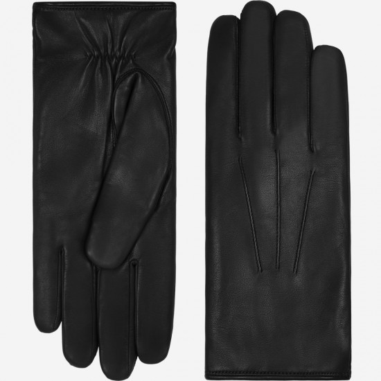 Francesca (black) - lambskin leather gloves with brown fur lining
