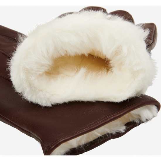 Francesca (brown) - lambskin leather gloves with white fur lining