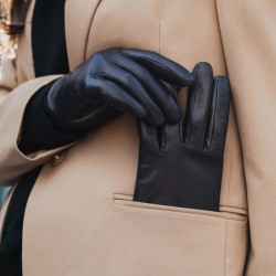 Sofia (black) - lambskin leather gloves with silk lining