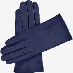 Sofia (Navy blue) - lambskin leather gloves with silk lining