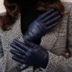 Sofia (Navy blue) - lambskin leather gloves with silk lining