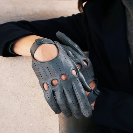 Alessa (grey) - lambskin leather driving gloves