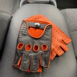 Women’s Fingerless Deerskin Driving Gloves Black Orange
