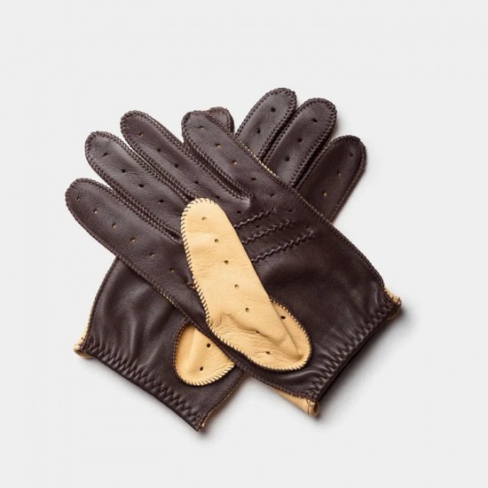 The Triton Driving Gloves in Cream & Black Coffee
