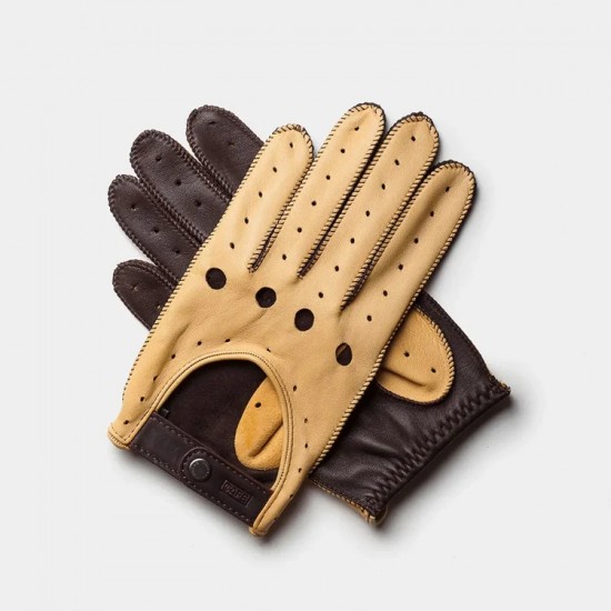The Triton Driving Gloves in Cream & Black Coffee1