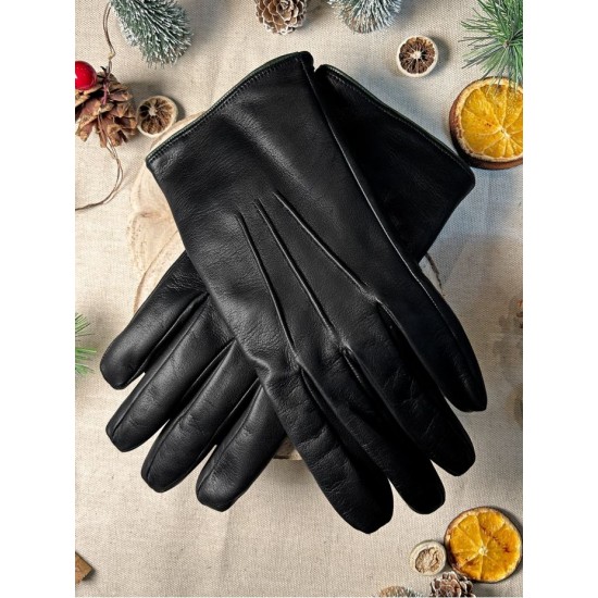 Giovanni (black) - lambskin leather gloves with cashmere lining