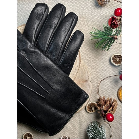 Giovanni (black) - lambskin leather gloves with cashmere lining