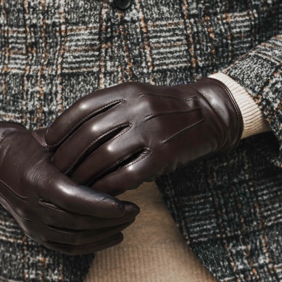 Giovanni (brown) - lambskin leather gloves with cashmere lining & touchscreen